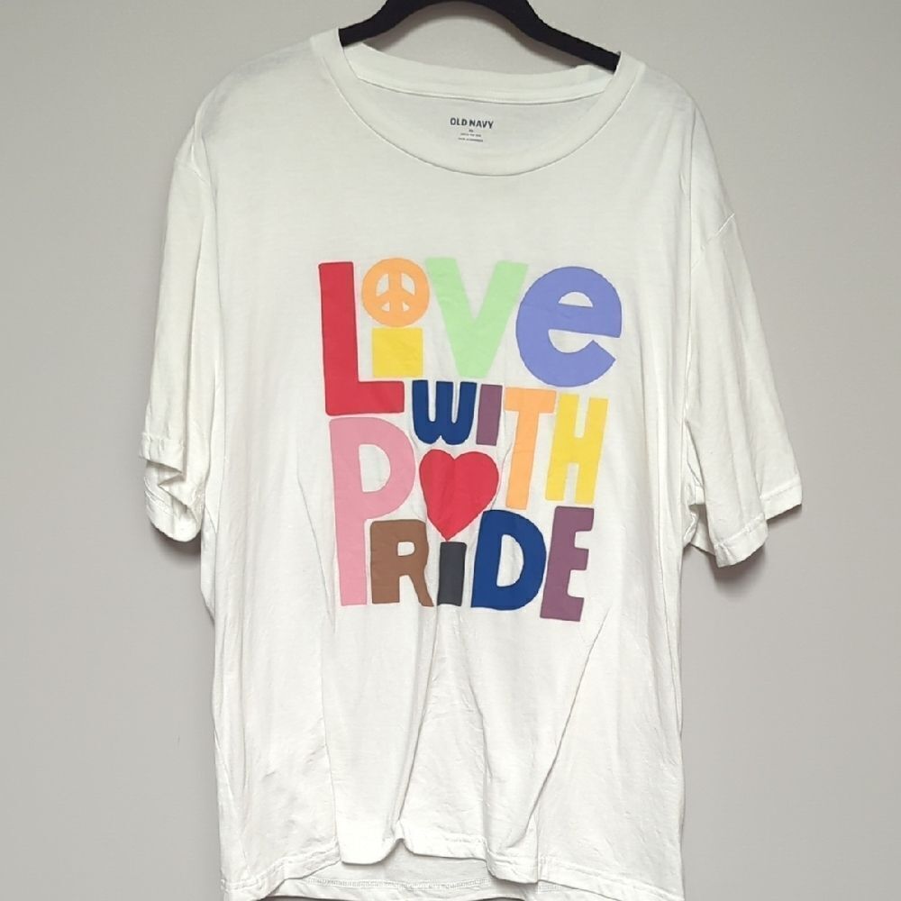 Old Navy Pride Red and White Short Sleeve Tee with Graphic Design